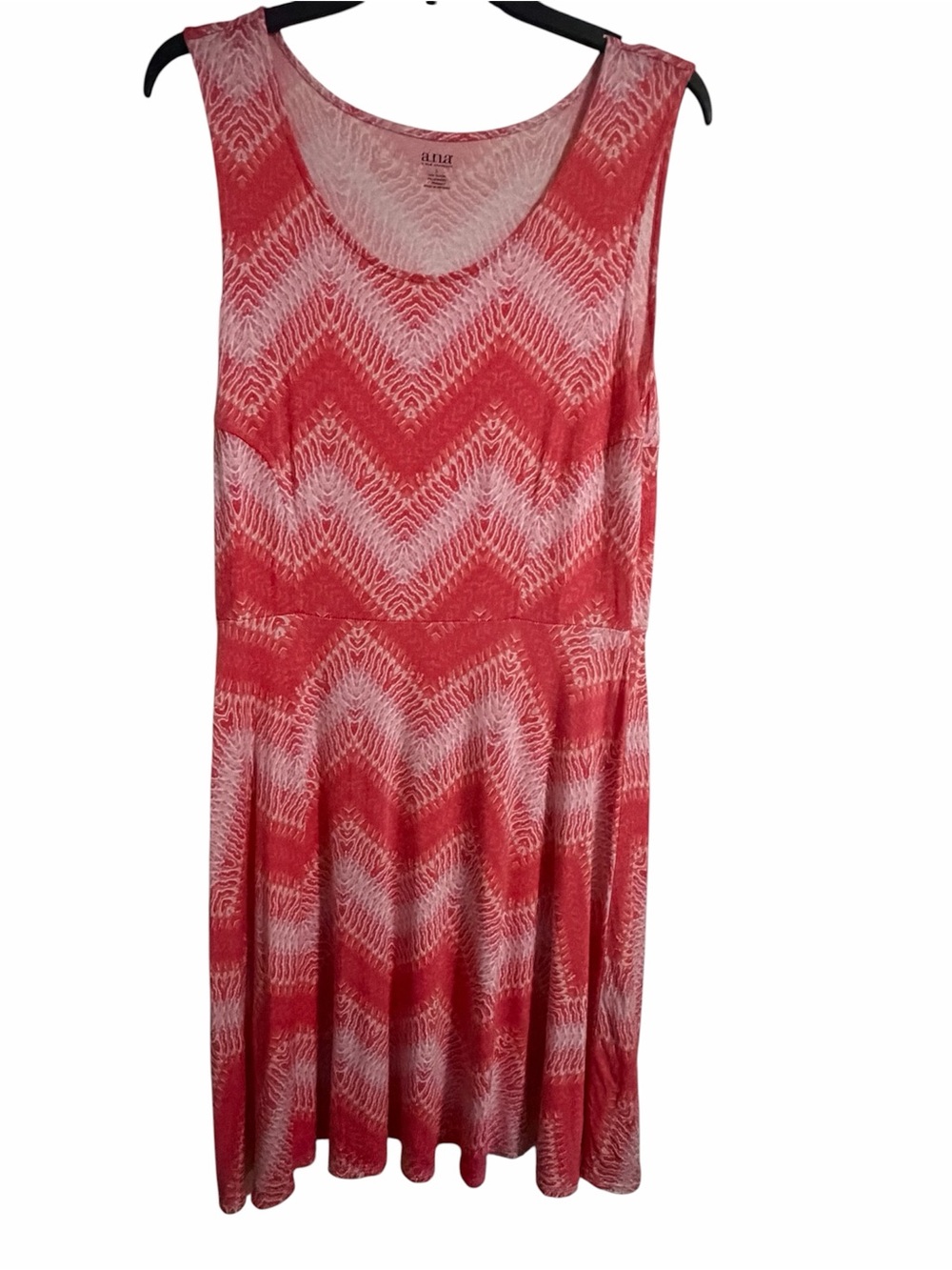 a.n.a Pink & Salmon Chevron-Style Casual Tank Dress - L
